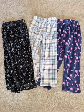 Kids Plush Pajama Pants - Black Star, White Plaid, Navy Pink Print